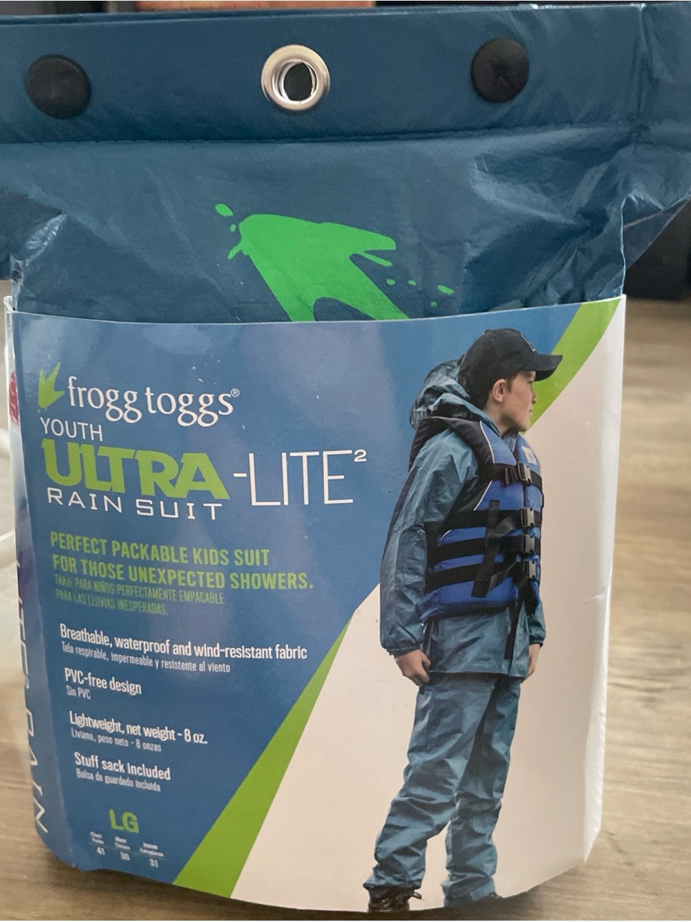 Frogg Toggs youth ultra lite blue Rain suit packable kids hooded Rain suit  NEW